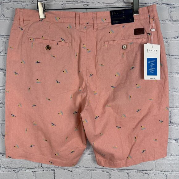 Jachs NY Bleeker Surfboard Surfer Print Stretch Chino Short, Size W33, Salmon - Picture 6 of 11